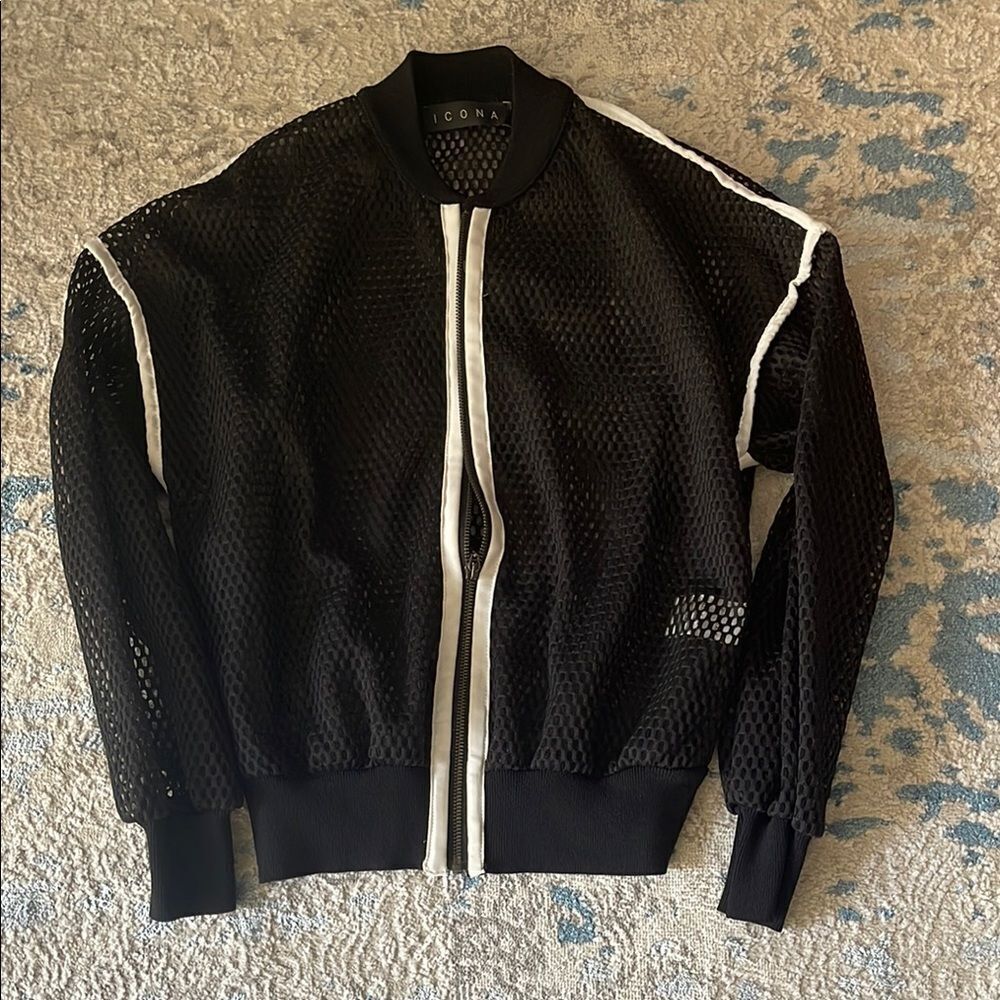 ICON Black Bomber Jacket with Ribbed Details - Picture 2 of 6